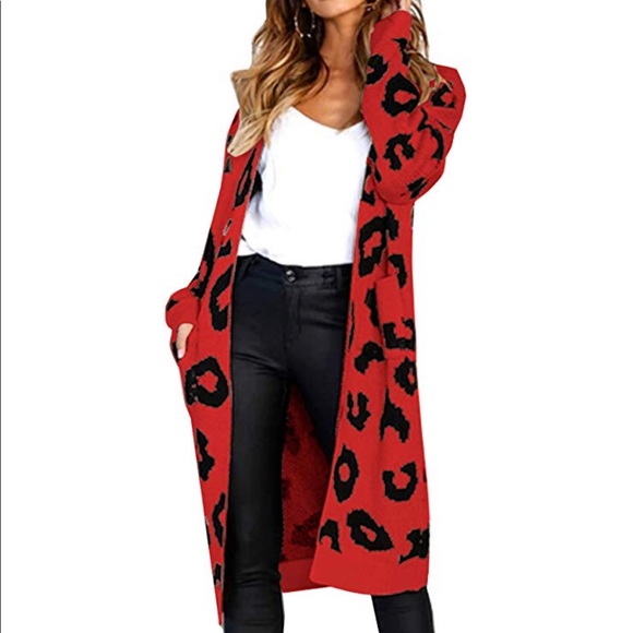 Open Front Leopard Knit Long Cardigan - Picture 4 of 4